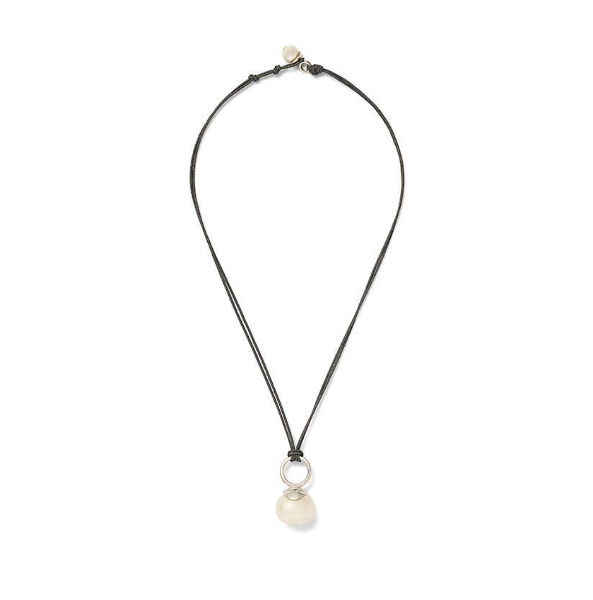 Sterling Pebble Pearl Cord Pendant