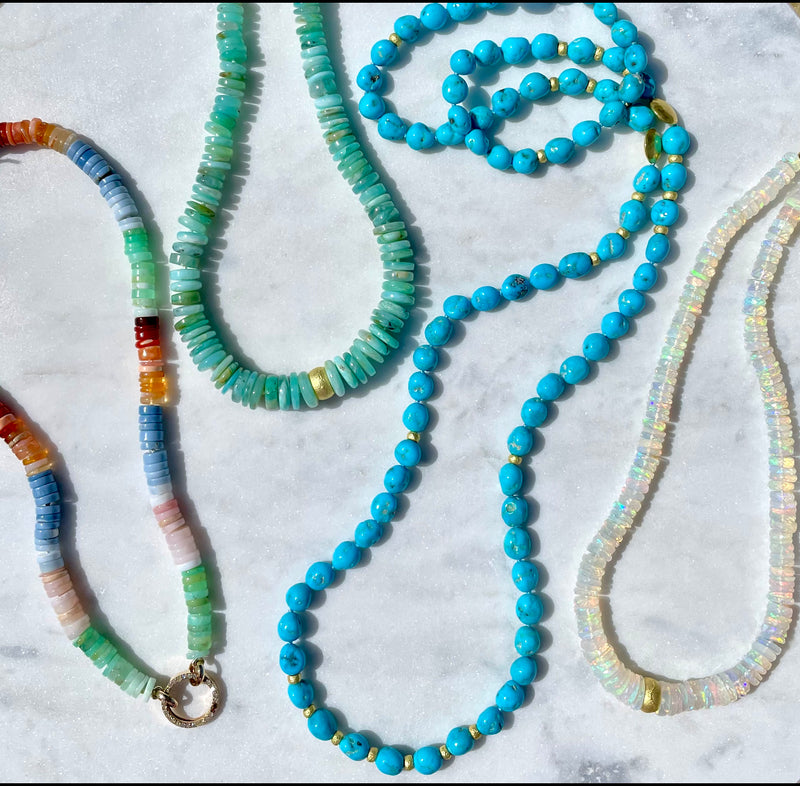 37" Sleeping Beauty Turquoise Necklace with 20k Gold Beads