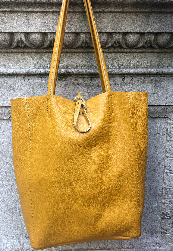 Mustard Grained Leather Tote
