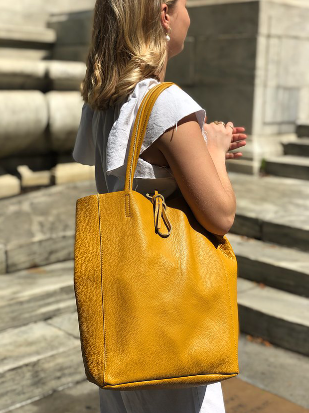 Mustard Grained Leather Tote