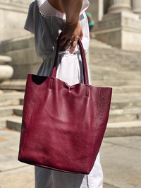 Wine Grained Leather Tote
