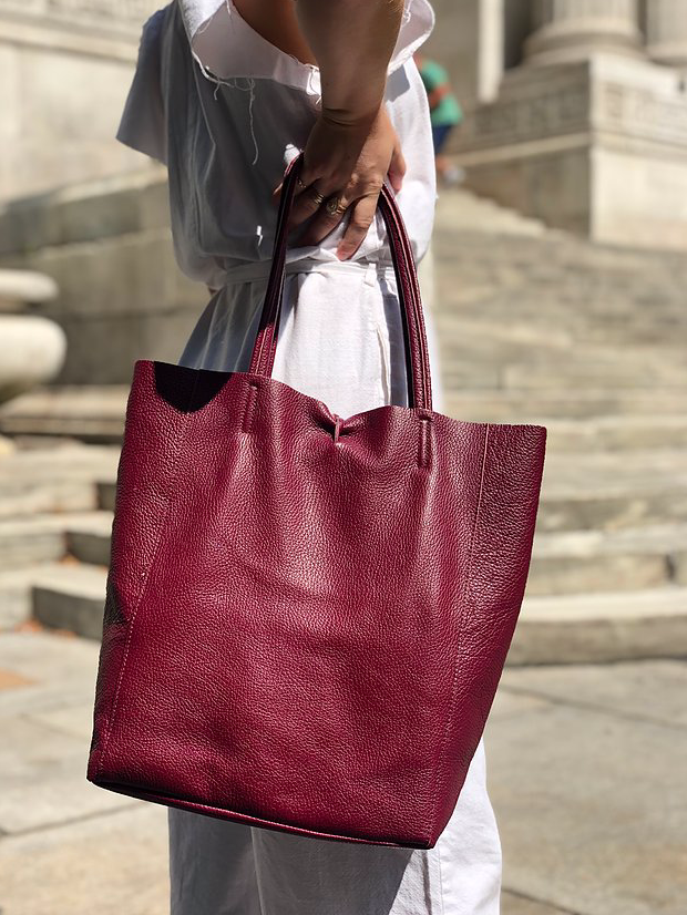 Wine Grained Leather Tote