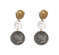 Multi Finish 3 Coin Drop Earrings
