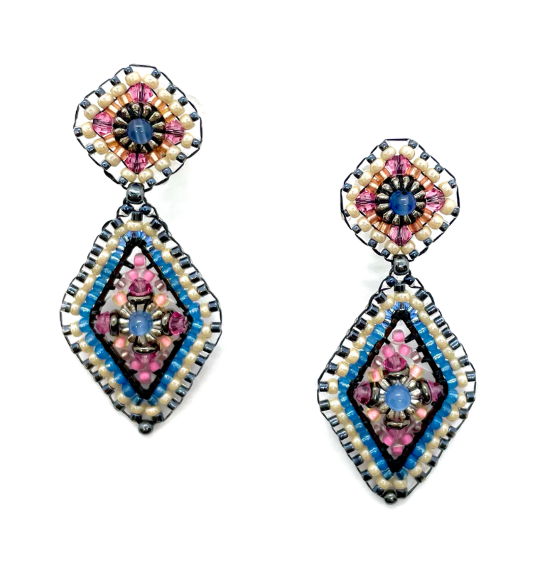 Denim and Pink Post Drop Earring