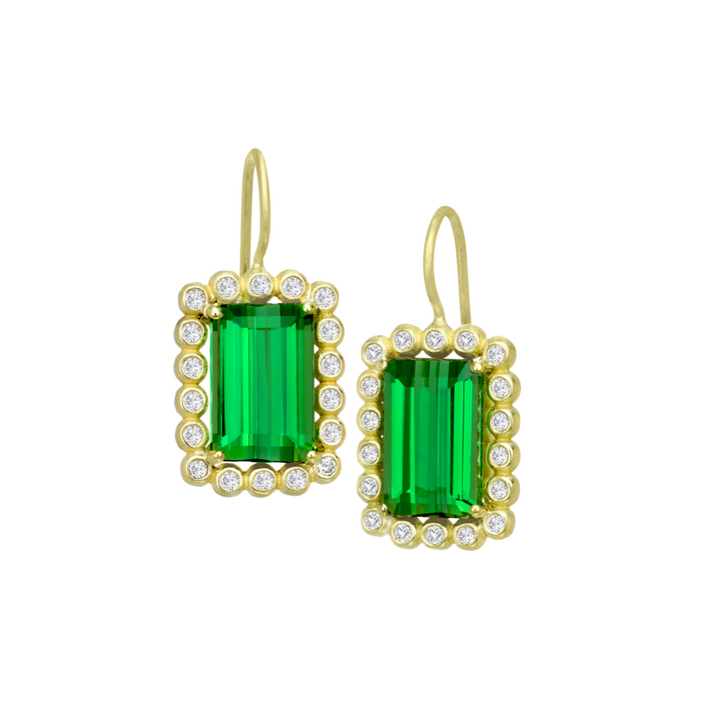 Suzy Landa Green Tourmaline and Diamond Drop Earrings