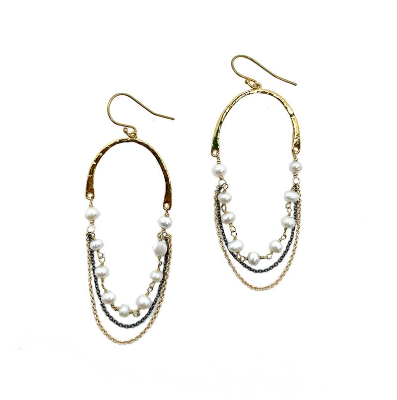 Pearl Vermeil and Silver Swing Earrings