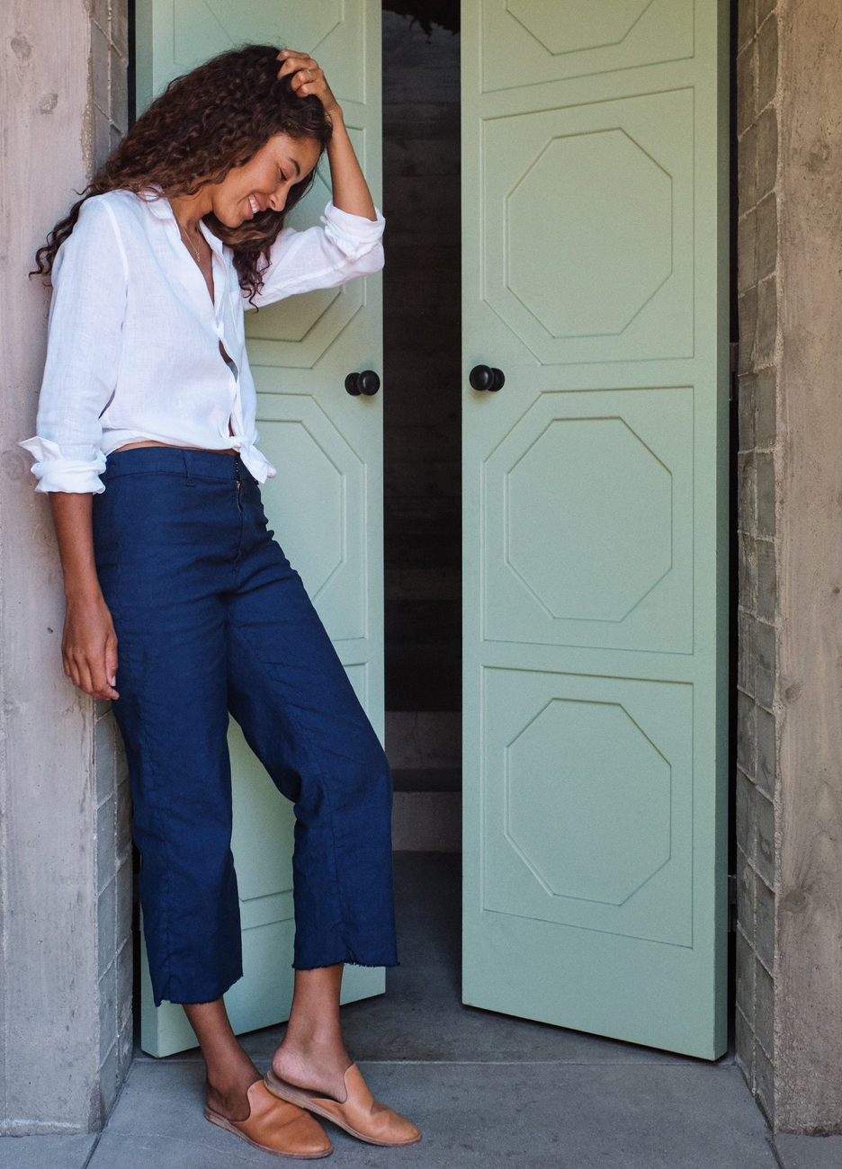 F&E Kinsale Linen Pant Navy