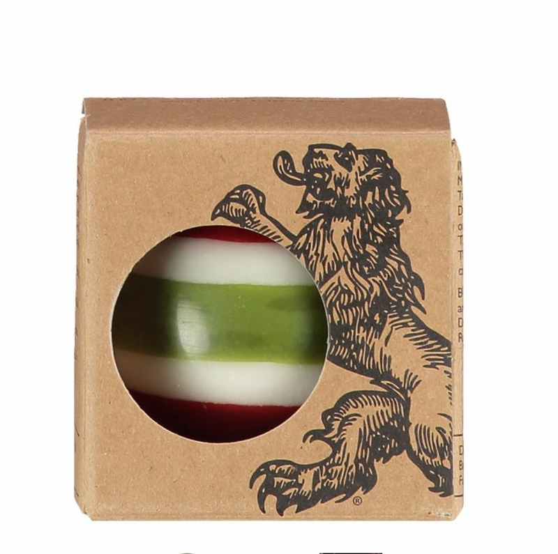 BCS Small Striped Ball Candle - Red, White & Olive