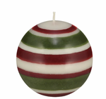 BCS Large Striped Ball Candle - Red, White & Olive