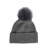 HatAttack Cashmere Slouchy Cuff Beanie with Real Fur Pom in Charcoal