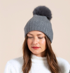 HatAttack Cashmere Slouchy Cuff Beanie with Real Fur Pom in Charcoal