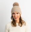 HatAttack Cashmere Slouchy Cuff Beanie with Real Fur Pom in Taupe