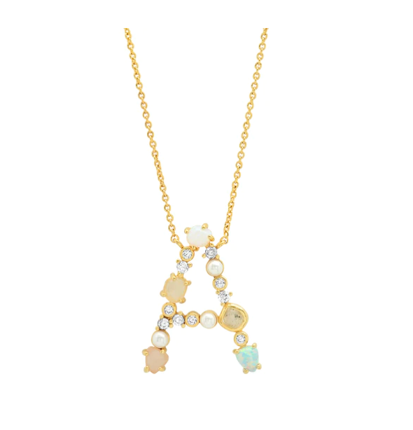 Opal Monogram Gold Pendant Necklace