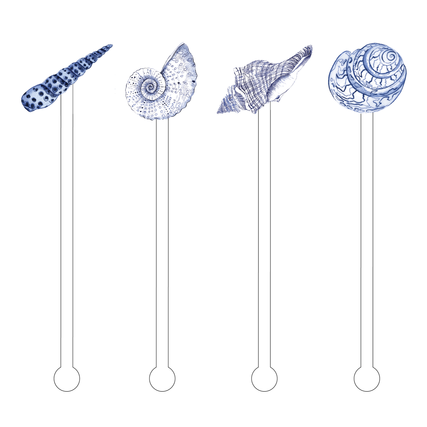Blue Seashells Acrylic Stir Sticks