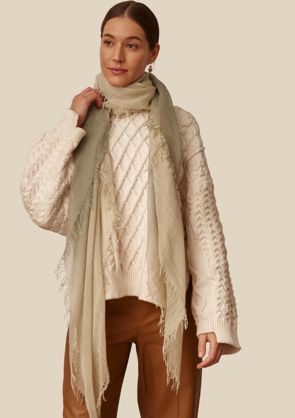 Sage Dip-Dyed Cashmere and Silk Scarf
