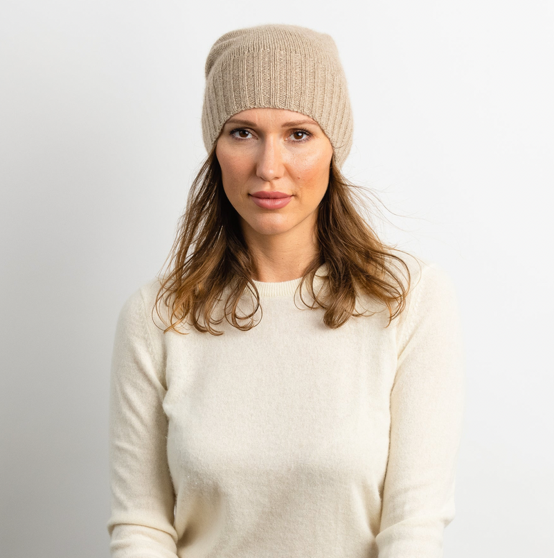 hatattack Cashmere Slouchy Beanie- Taupe