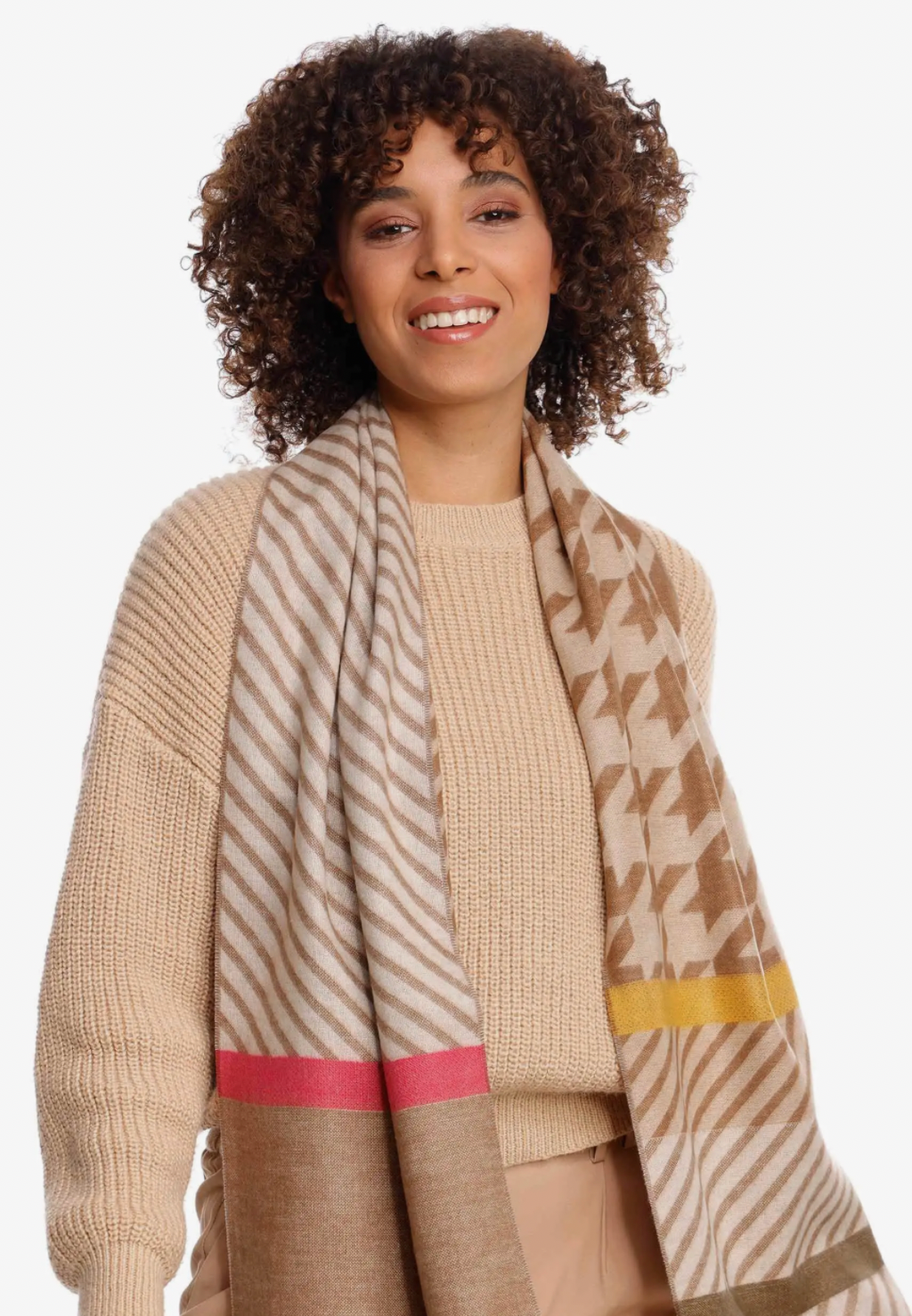 Tan Multi Stripe Houndstooth