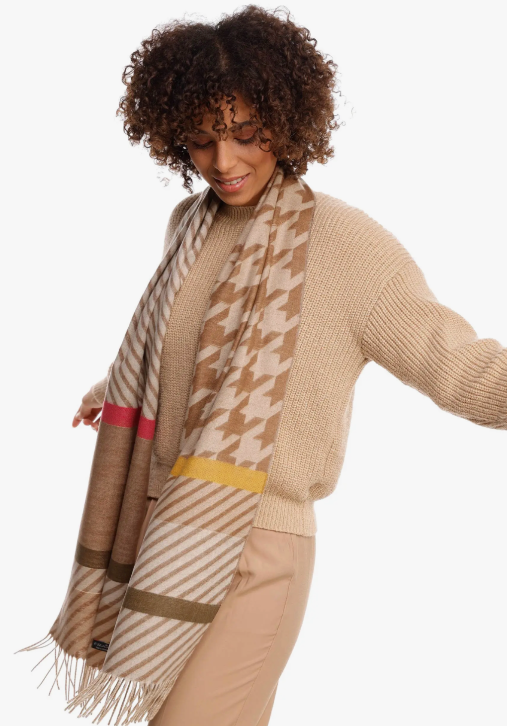 Tan Multi Stripe Houndstooth