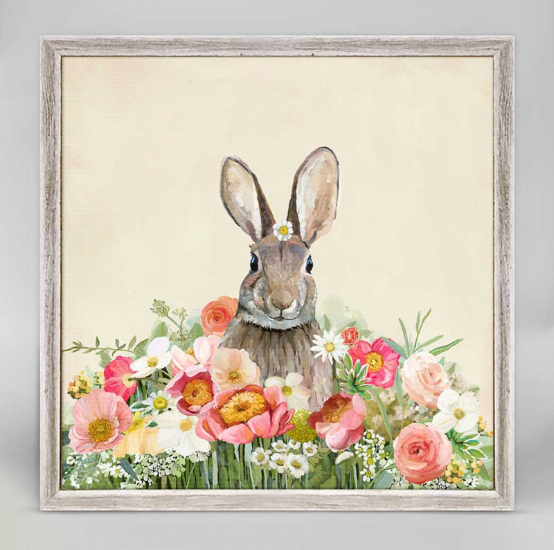 Springtime Bunny Garden Hare Mini Framed Canvas