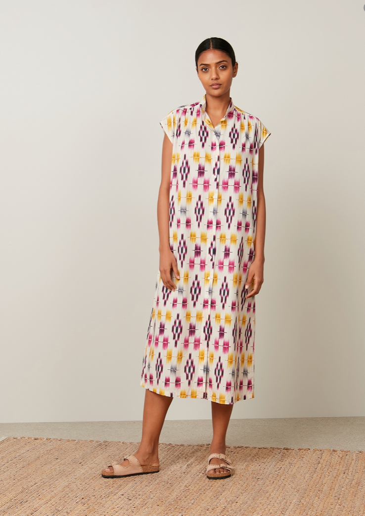 Yellow and Fuchsia Ikat Riki Dress