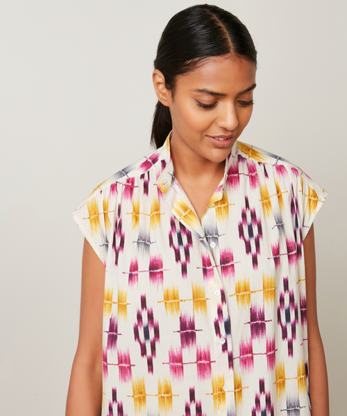 Yellow and Fuchsia Ikat Riki Dress